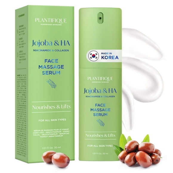 Sérum de masaje facial PLANTIFIQUE Aceite de jojoba coreano y ácido hialurónico