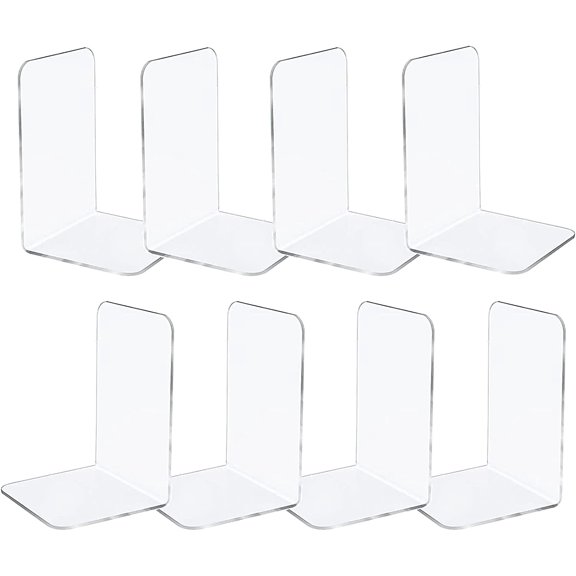 8 Pcs Book Ends Clear Bookends Acrylic Bookends for Shelves, Heavy Duty Bookends Plastic Bookends for Home Office Library Decorative,7 x 4.8 x 4.8 INES