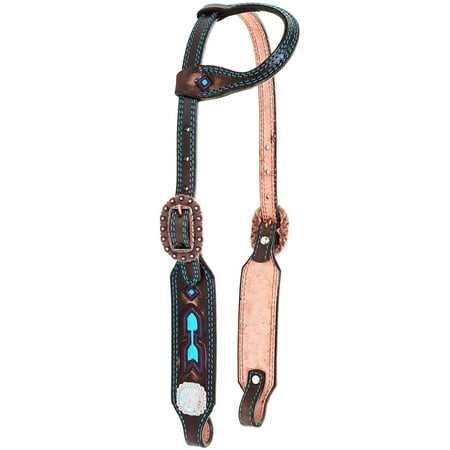 Saddlery Single - Double J Saddlery Tack Double J Saddlery Single Ear Turquoise and Purple Arrow with Copper Buckle Headstall