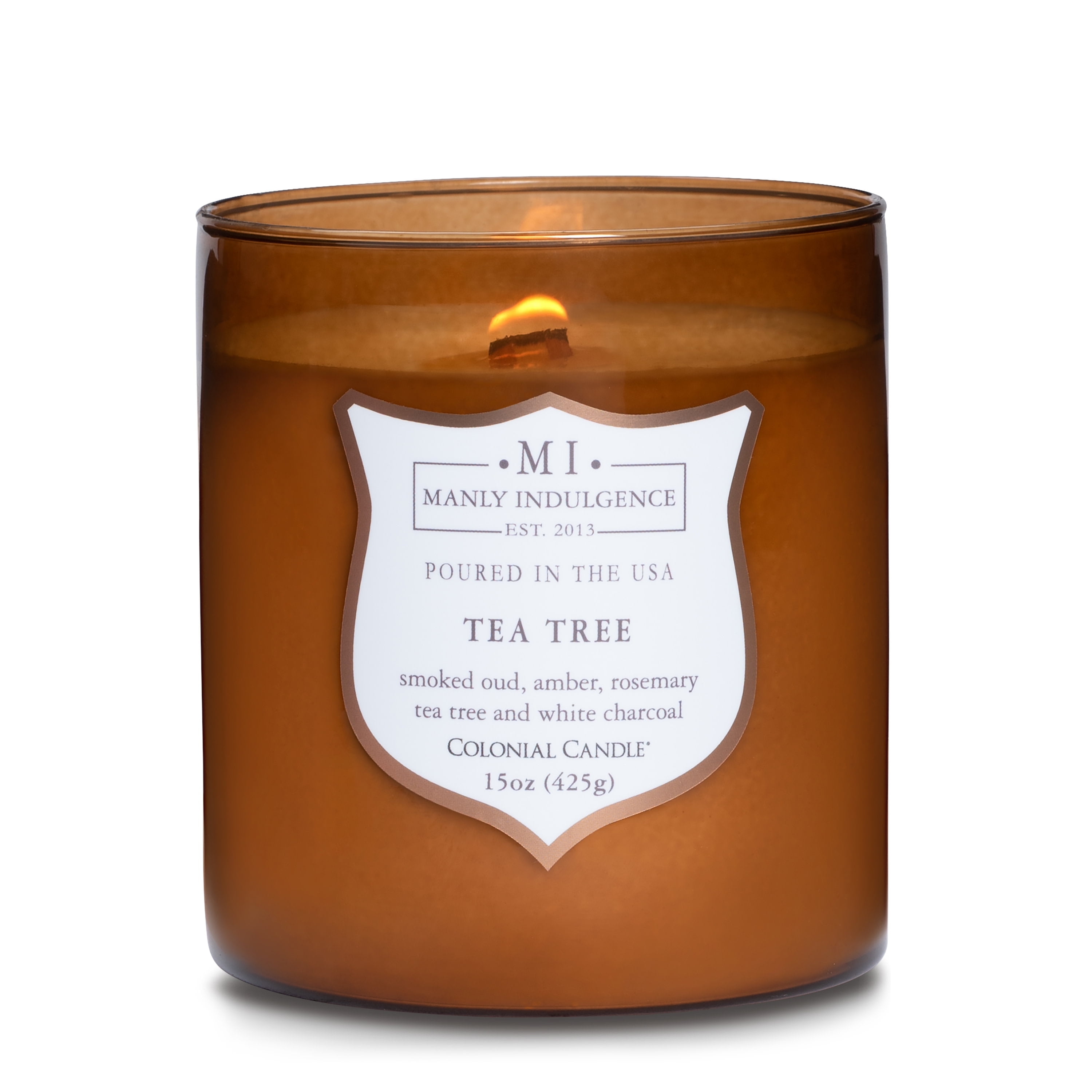 Manly Indulgence Tea Tree Scented Jar Candle, Premium Scented Candles for Men with High Fragrance and High Quality Wooden Wick, Signature Collection, Apothecary Jar, 15 oz - Up To 60 Hours Burn