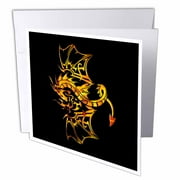 3dRose, Flying fairy fire dragon with horns and wings on black background, 1 Greeting Card with envelope