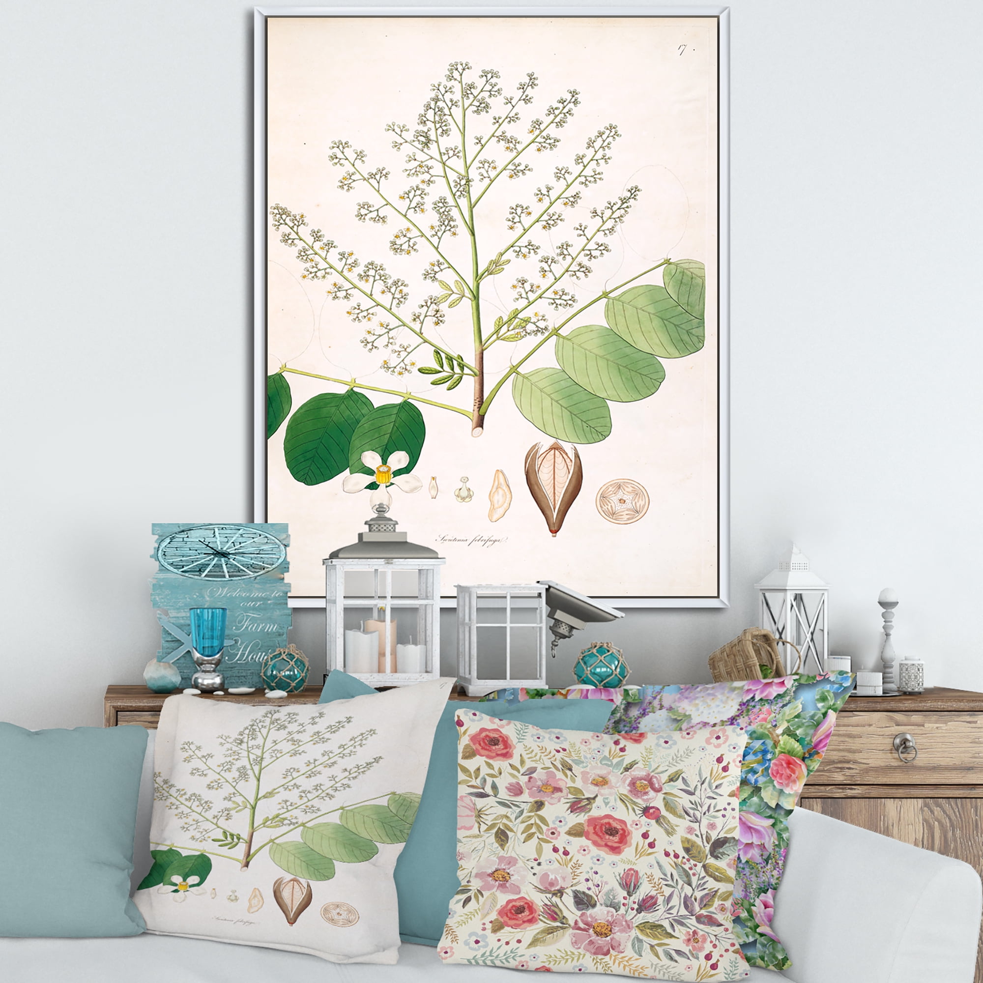 Designart 'Ancient Botanicals XVI' Farmhouse Framed Canvas Wall Art Print