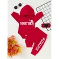 thumbnail image 2 of Newborn Baby Boys Outfits Baby Boys Pant Sets Newborn Boys Long Sleeve Letter Print Hooded Romper Top Pants 2PCS Clothing Set Red 0-3 Months, 2 of 8