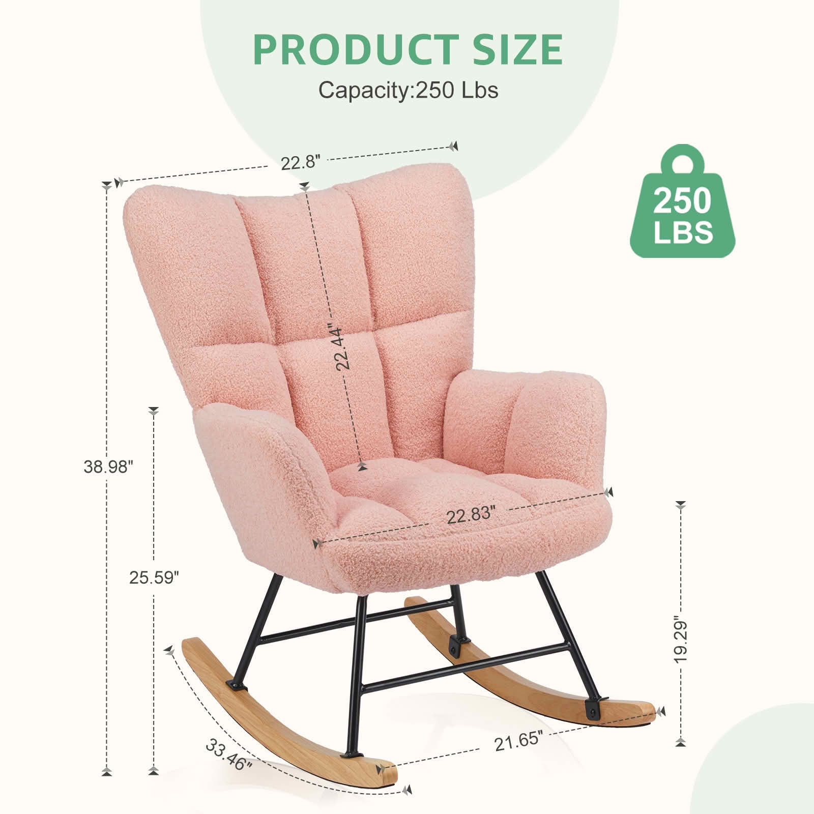 MAYEERTY Teddy Upholstered Modern Glider Rocker High Backrest Reading Chair for Nursery Bedroom Living Room