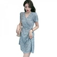 thumbnail image 1 of MesaSe Robe d'Été pour Femme à Col en V à Imprimé Floral Style Mode Frais Manches Courtes Rétro vestidos Bleu TG, 1 of 6