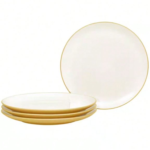 Yellow 6.25-inch (diameter) stoneware mini dinner plate, (set of 4), suitable for appetizers, desserts and kitchen use.