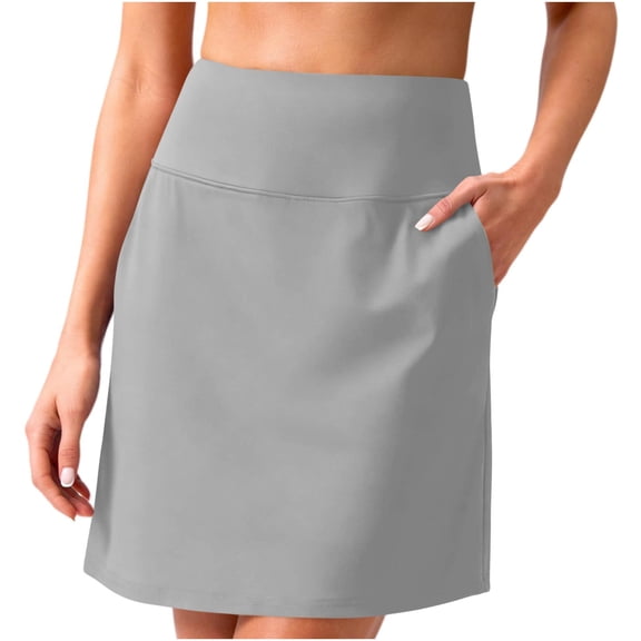 JGGSPWM Skorts for Woman Fashion Knee Length Golf Skirt Long Athletic Tennis Skorts Women's Dressy Casual with Shorts Pockets Gray M