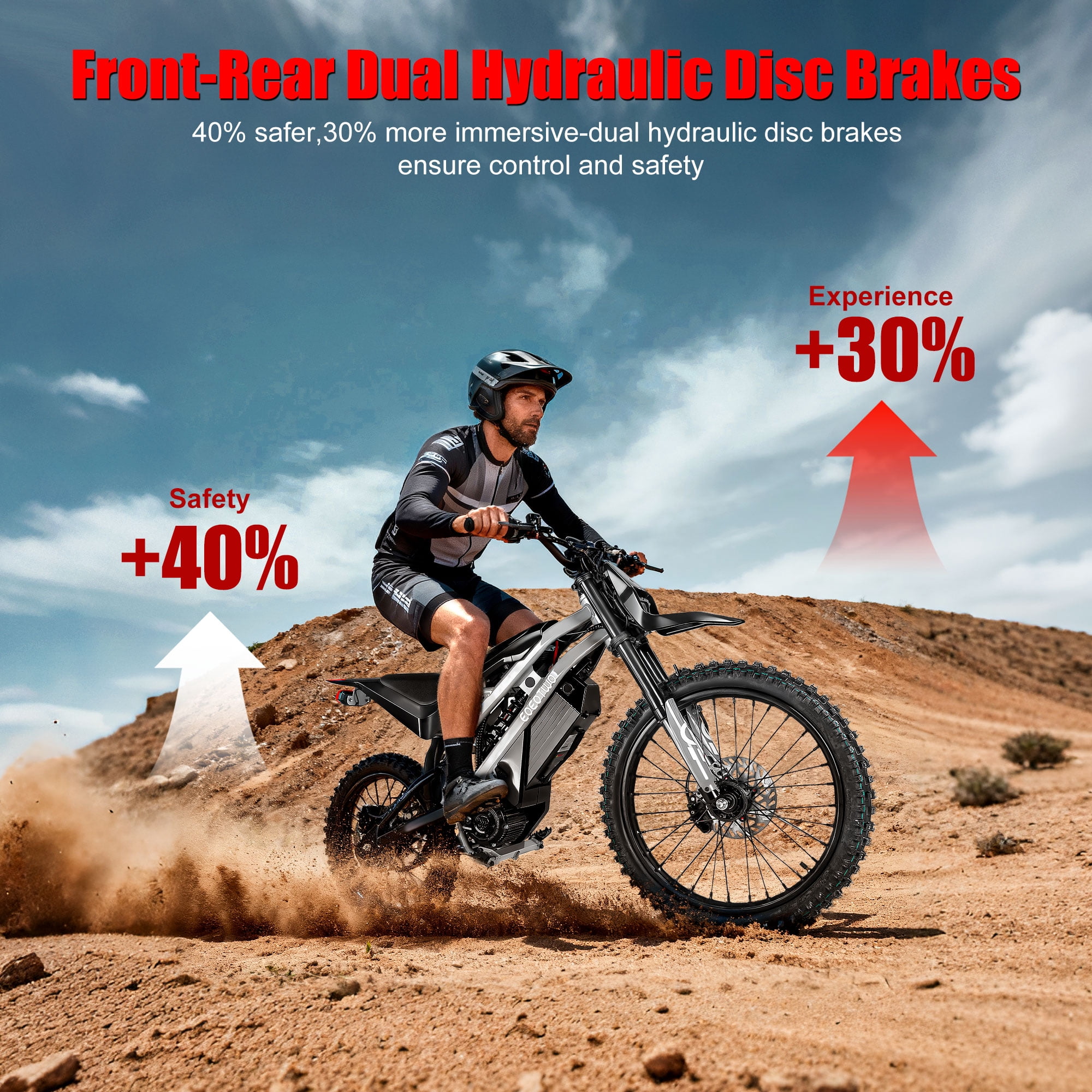 EOEOTWO Electric Dirt Bike for Adult Peak 4000W,Up to 45MPH,60V 35AH 50Miles Long Range Off-road E-bicycle with Front and Rear Hydraulic Disc Brakes
