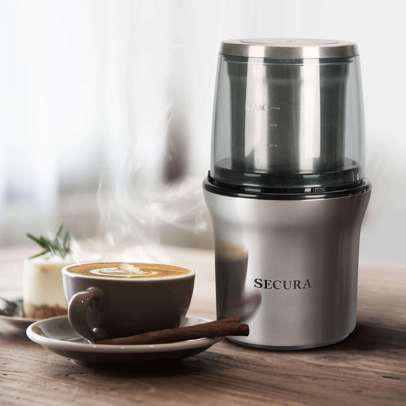 Secura Adjustable Coffee Grinder Electric, Spice Grinder Electric, Coffee  Bean Grinder, Multipurpose Grinder for Spices, Herbs, Nuts, Grains with 1