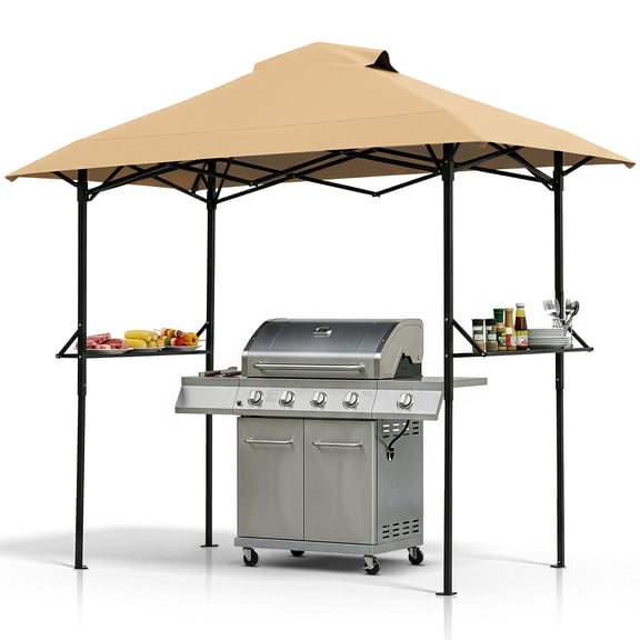 Ktaxon Grill Gazebo Outdoor BBQ Canopy Shelter 8 x 5 Canopy for Patio Backyard Grilling,Khaki
