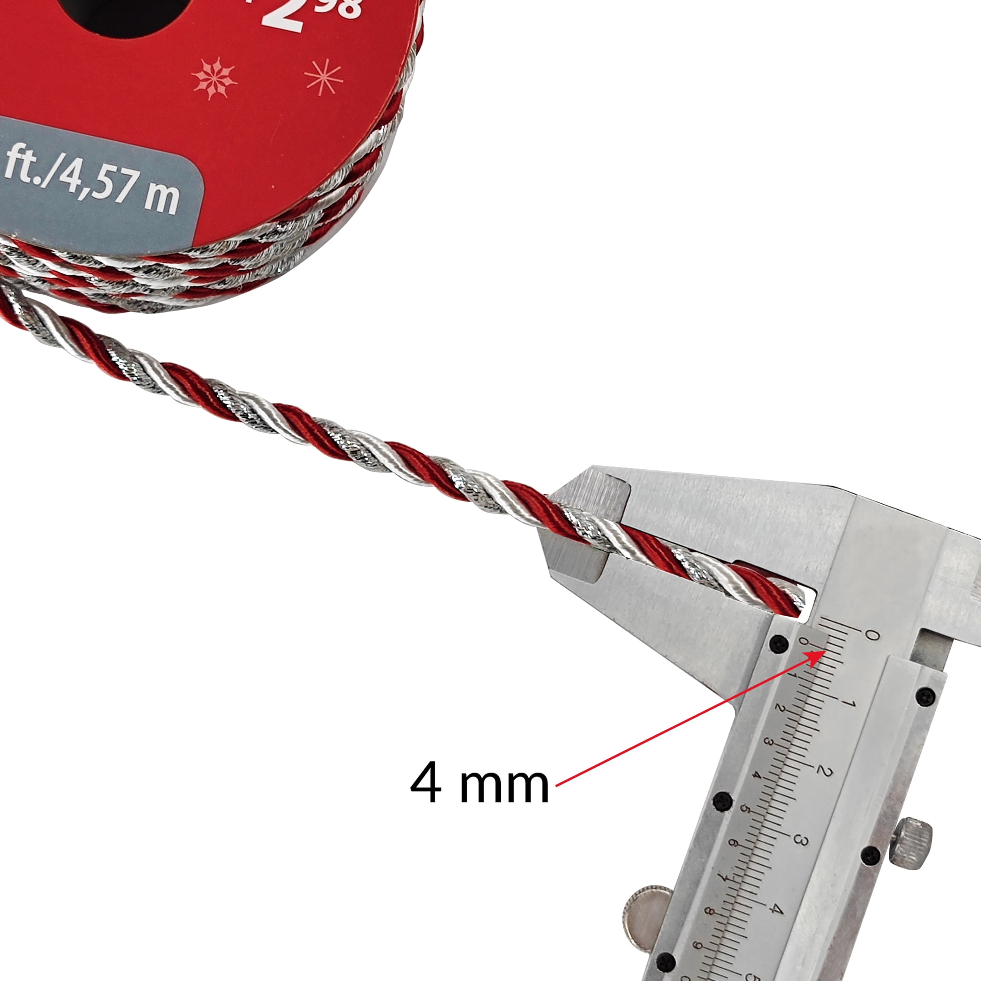 Holiday Time Christmas Red/White/Silver Twisted Cord Gift Trim, 15 ft, HOLIDAY TIME PL R/W TRIM