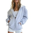 thumbnail image 3 of ManxiVoo Zip Up Hoodie Women, Women's Fall Jacket Oversized Pocket Sweatshirt Casual Drawstring Clothing Zipper Track Jacket Solid Color Long Sleeve Hooded Top Oversized Hoodie Gray XXL, 3 of 8