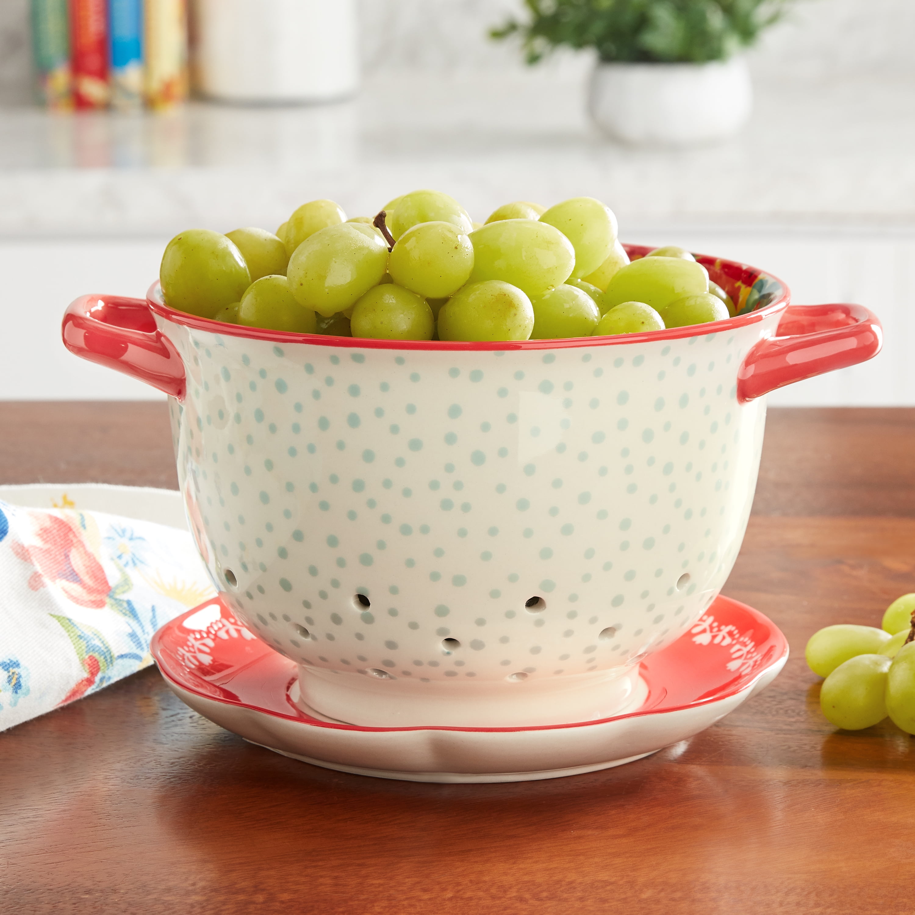 The Pioneer Woman Breezy Blossom 1633 ml Ceramic Colander w/Drip Plate