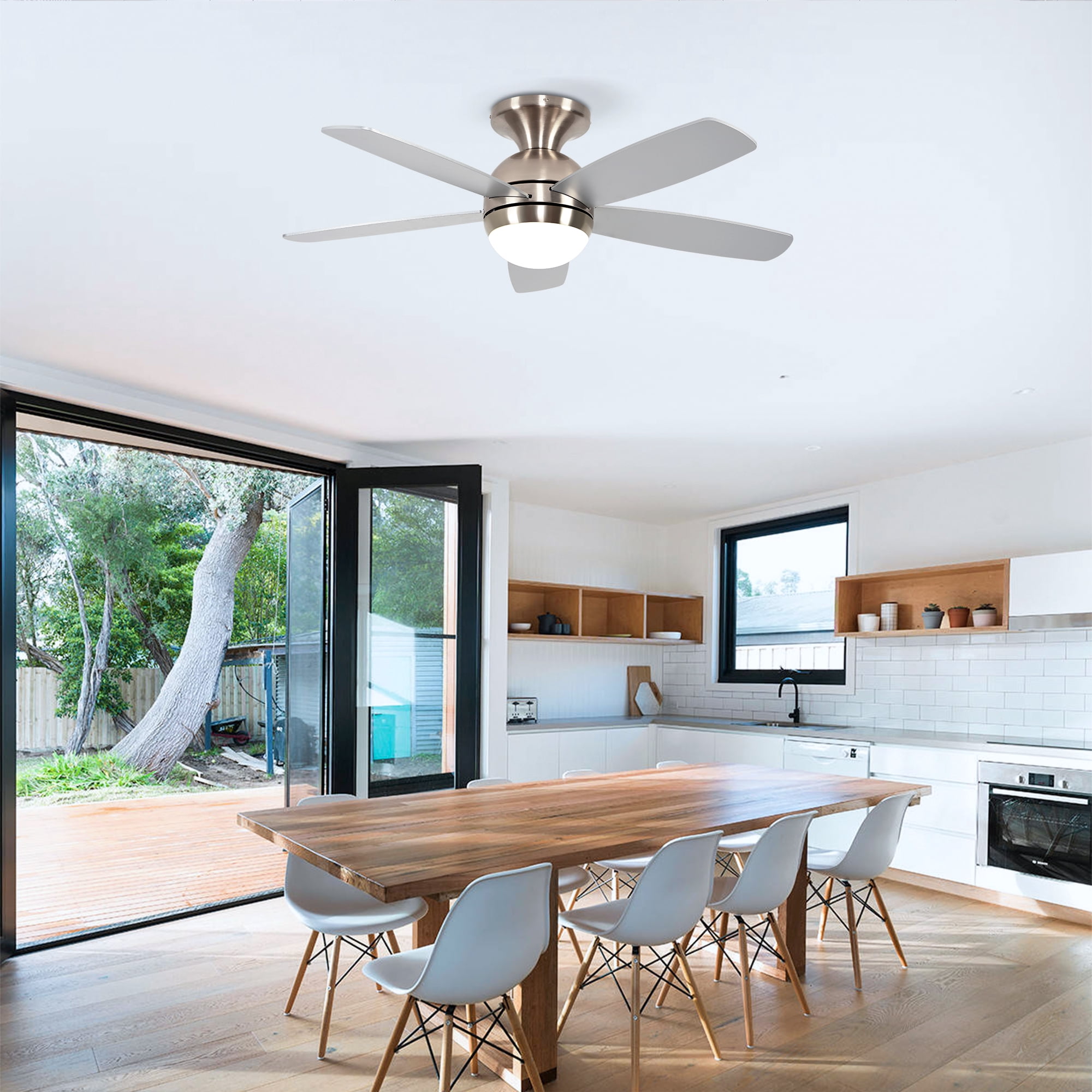 Ceiling Fan with Light, 52 Inch Reversible Blade LED Fan for Household Indoor Daily Use, Brushed Gold Silver