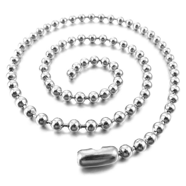 2mm Stainless Steel Ball Pearl Necklace Chain Link Man Silver, Length