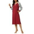thumbnail image 2 of INSPIRE CHIC Robe de Détente pour Femme Chemise de Nuit Pyjama Manches Longues Col Henley Chemises de Nuit avec Poches TP Rouge, 2 of 5