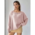 thumbnail image 3 of Womens Sweater Long Sleeve Crew Neck Pullover Fashion Knit Tops Pink S, 3 of 5