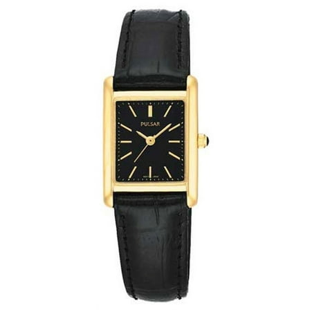 PTC384 Women's Black Leather Strap Gold Tone Quartz Watch