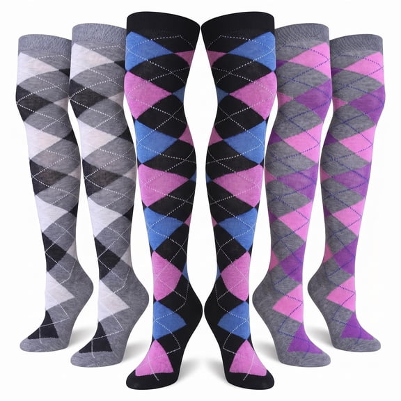 Isadora Paccini Women's 3 Pairs Charming Elegant Colorful Patterned Over The Knee High Socks
