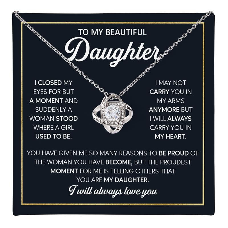 To My Daughter Love Knot Pendant Necklace From Mom Or Dad, Sentimental Jewelry With Message Card, Keepsake Boxed Birthdaygraduation #212, White Love Knot Necklace