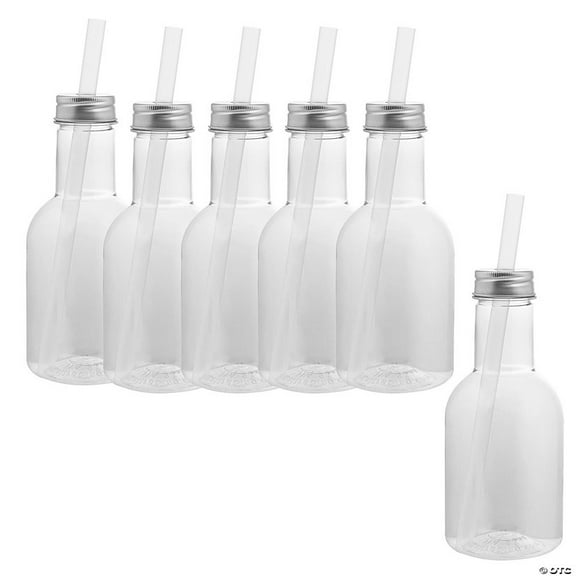 Fun Express 3 3/4" 16 oz. Bulk 60 Count Clear Reusable Plastic Bottle Cups with Lids & Straws