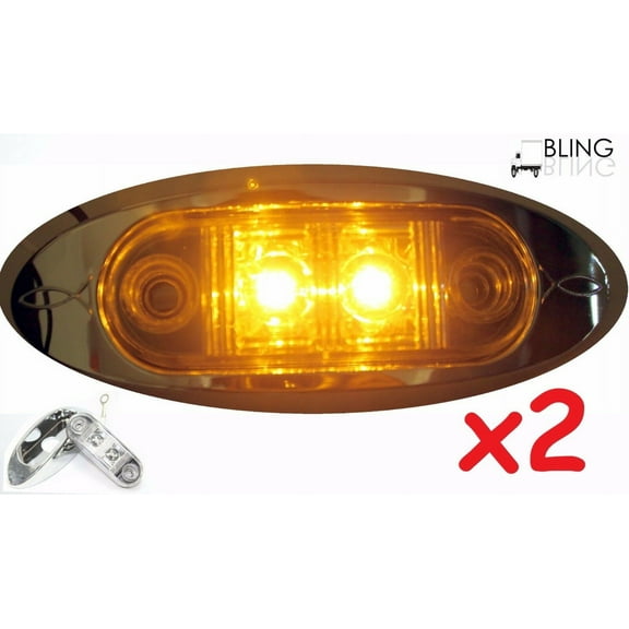 2 Amber w Bezel LED 2" Light Clearance Side Marker for Truck Trailer Car EHD