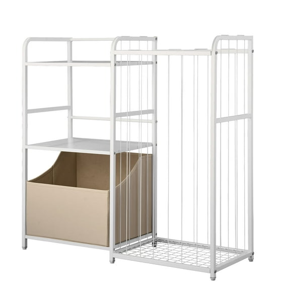 KFFKFF Kids Bookshelf and Toy Organizer, 2-Tier Storage Shelf with Fabric Bin, Ideal for Books, Toys, and More in Kids' Rooms, Living Rooms, Entryways, Nurseries, and Preschools, White