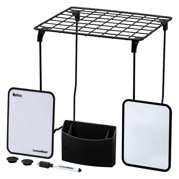 Lockermate By Bostitch 7-Piece Locker Organizer Kit, Includes Locker Shelf, Mirror, Whiteboard, Storage Cup & Dry Erase Marker, Black