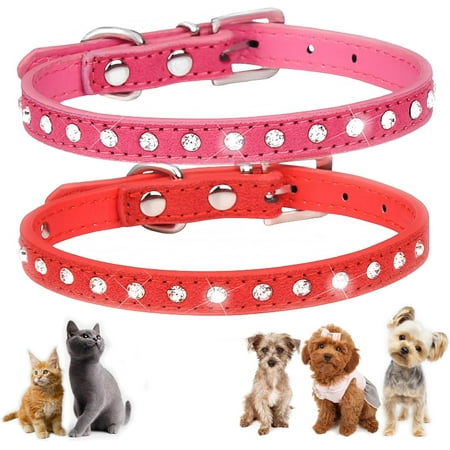 Bling Dog Collar  2Pcs Rhinestone Cat Collar Glitter Diamond Jewelry Crystal Girl Puppy Collar for XXS XS Small Medium Female Dogs & Cats