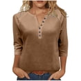 thumbnail image 3 of HongQid 3/4 Sleeve Tops for Women Henley Raglan Notched V Neck T Shirts Three Quarter Length Color Block Button Shirts Womens Blouses, 3 of 10