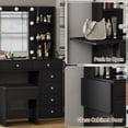 thumbnail image 4 of Vanity Desk with Power Outlet, 11 Drawers Makeup Vanity with Lighted Mirror, 3 Colors Adjustable, Glass Top Vanity with Chair, 4 Shelves and Fold-up Panel, Dressing Table for Bedroom, Black, 4 of 8