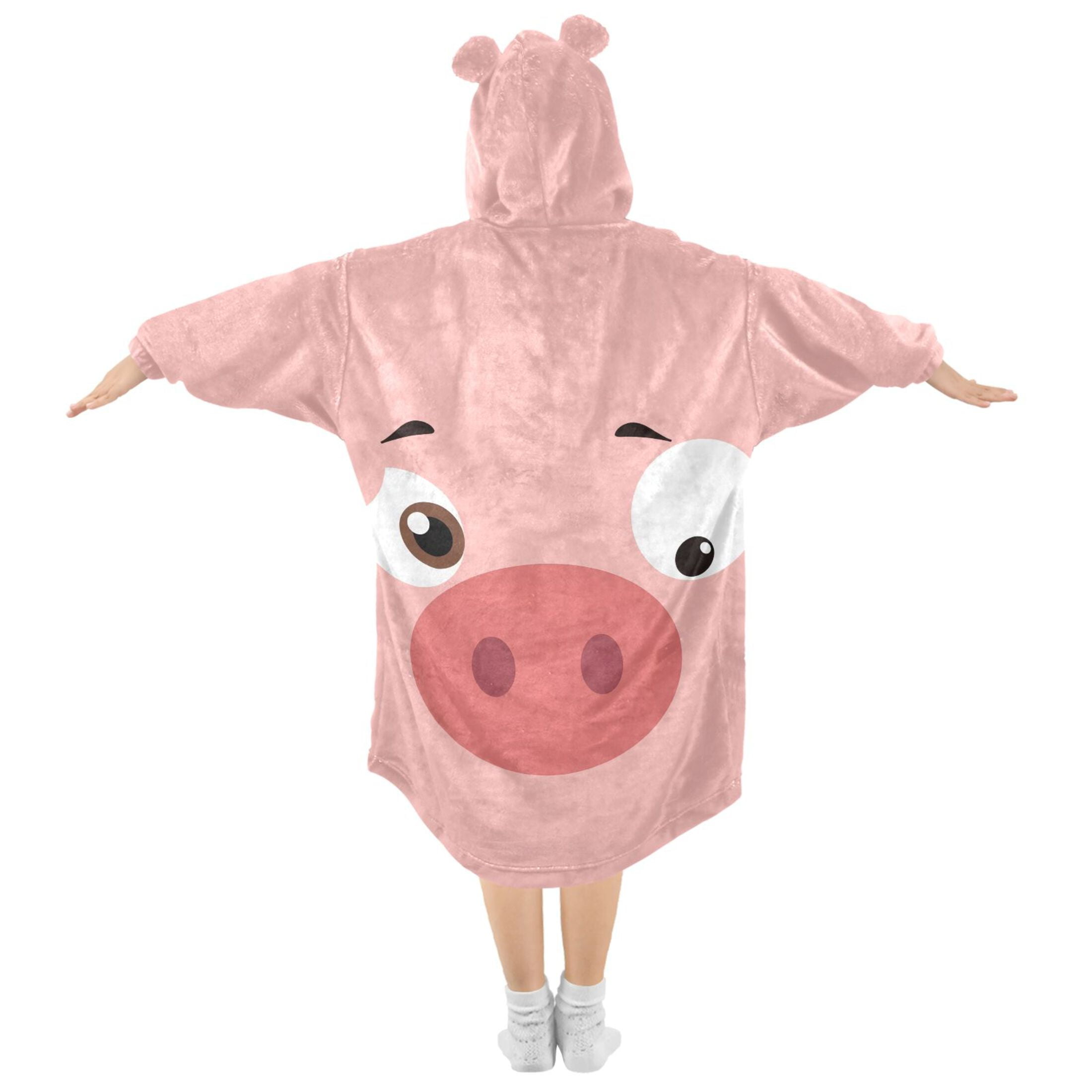 joogoo Wearable Blanket Hoodie Funny Pig Face for Flannel Sherpa Pocket 3-14 YR L