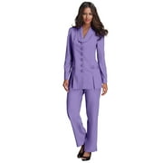 Roaman's Women's Plus Size Petite Plus Size Long Sleeve Ten-Button Shawl-Collar Pant Suit – 2-Piece Pant Set