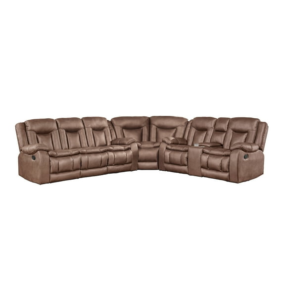 New Classic Furniture Morello 3-Piece Fabric Manual Reclining Sectional in Brown