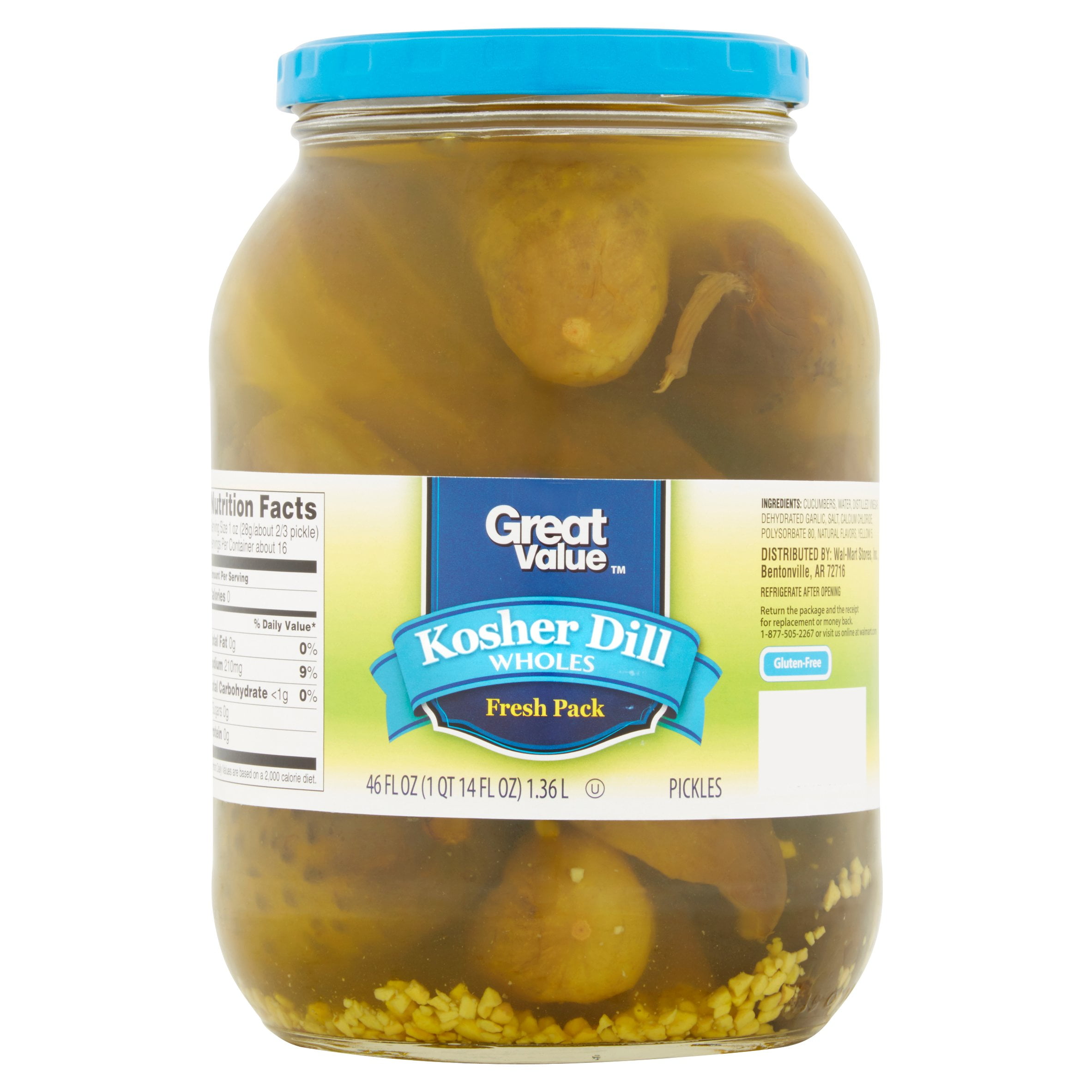 Great Value Kosher Whole Dill Pickles, 46 fl oz