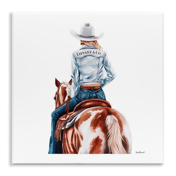 Stupell Industries Mod Cowgirl on Horse People Painting Unframed Art Print Wall Art, 12 x 12