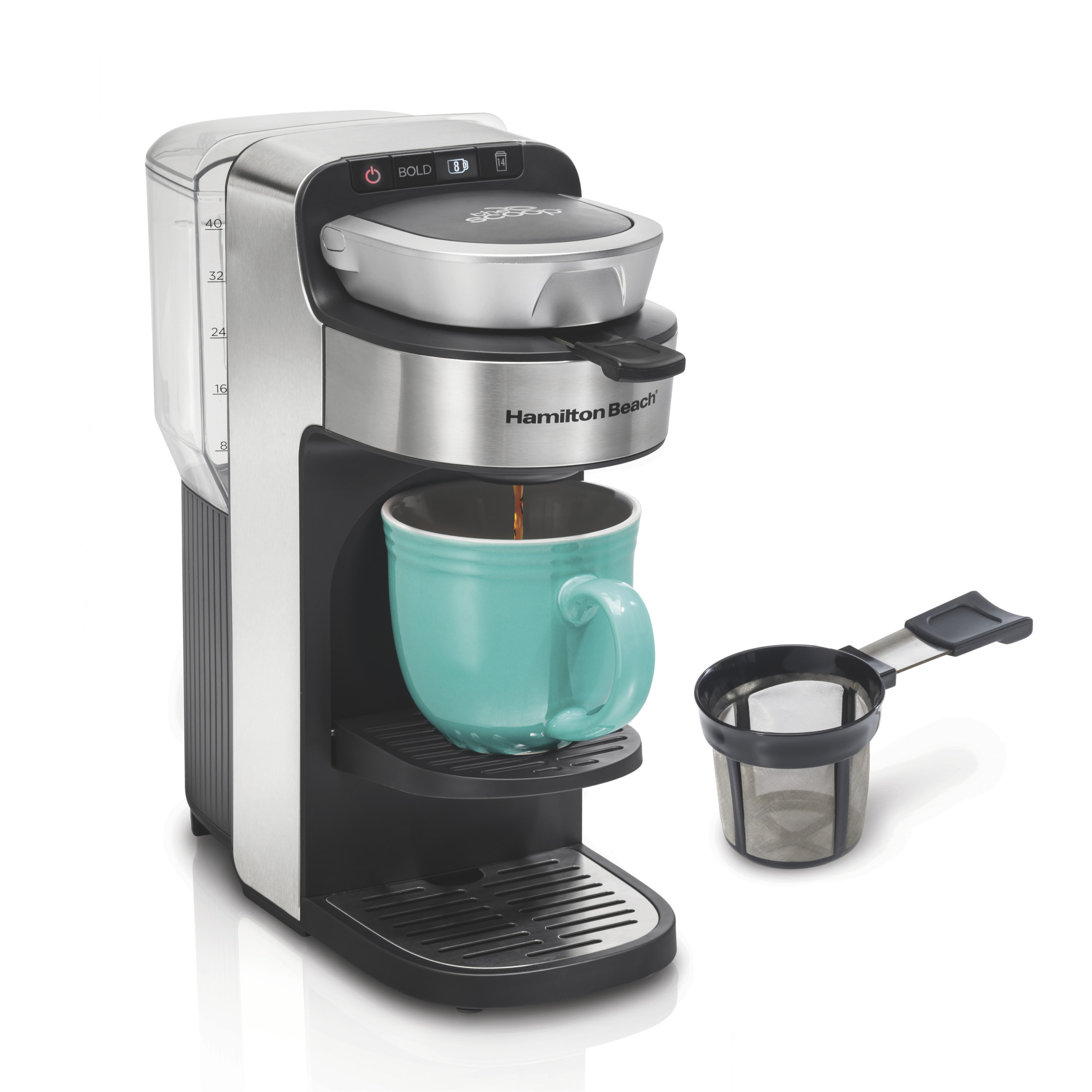 Hamilton Beach The Scoop Single Serve Coffee Maker, Removable Reservoir, Stainless Steel
