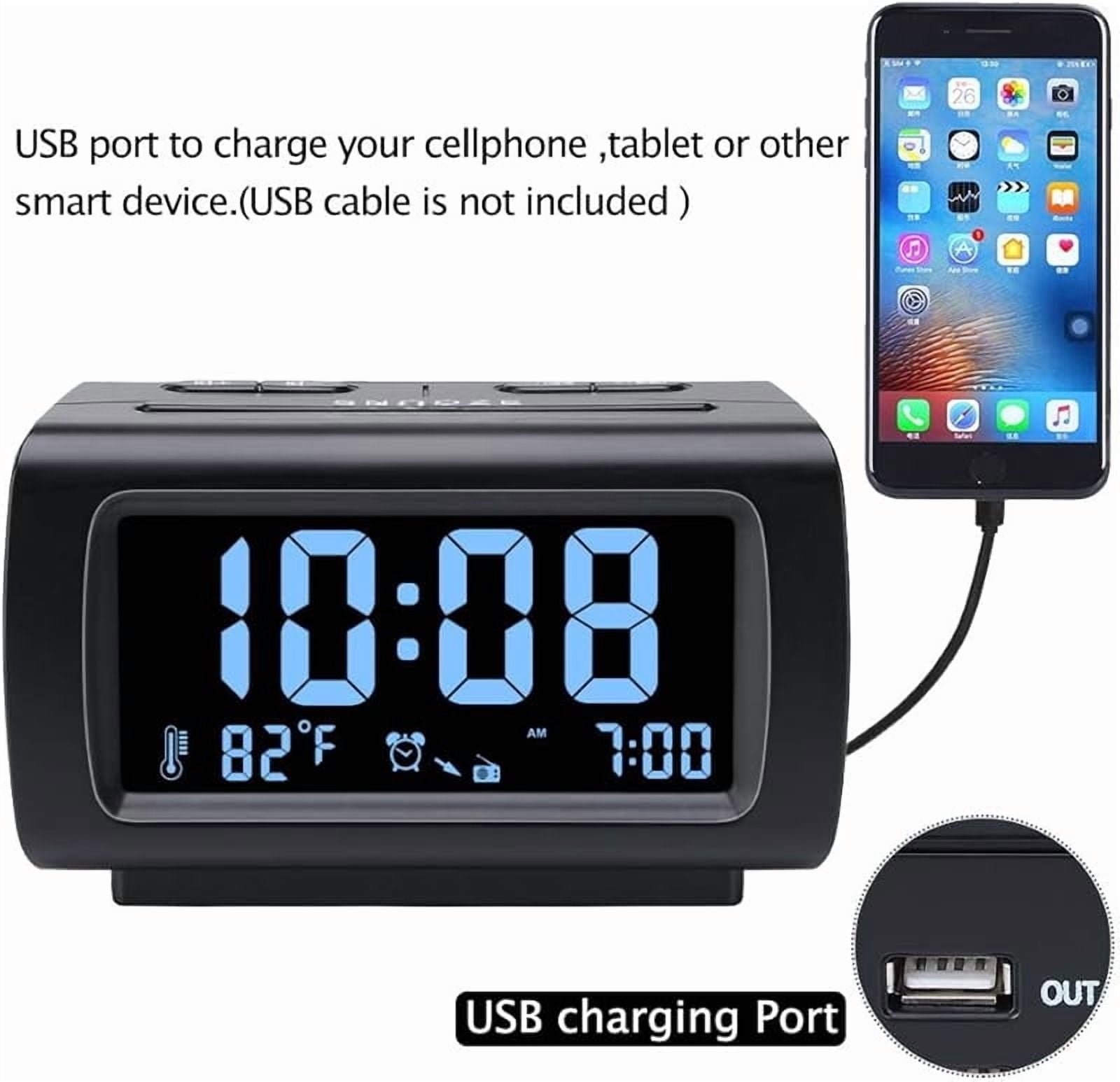 Alarm Clock Radios for Bedrooms with Battery Backup, Large Big Numbers with Brightness Dimmer, USB Port, Bedside Digital FM Radio with Sleep Timer, Temperature, Adjustable Volume, Snooze