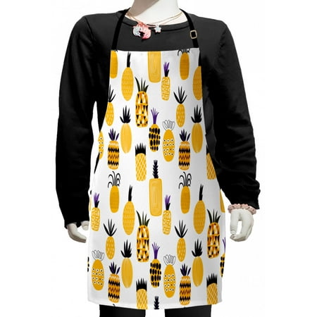 

Yellow Kids Apron Summertime Themed Abstract Patterned Pineapples Beach Fruits Doodle Style Drawing Boys Girls Apron Bib with Adjustable Ties for Cooking Baking Painting Multicolor by Ambesonne