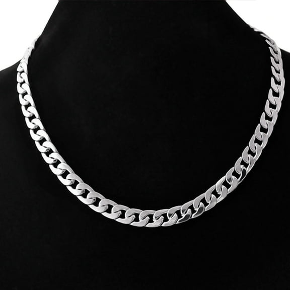 HeQu Men's Wide Flat Necklace, Titanium Steel Stainless Steel, Silver, 50cm Length, 6mm Width