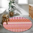 thumbnail image 4 of 3ft Washable Round Rug, Orange Pink Geometric Non-Slip Circle Area Rug for Bedroom Bedside, Bohemian Style Ethnic Tribal Painting Soft Indoor Floor Mat for Home Decor, 4 of 9