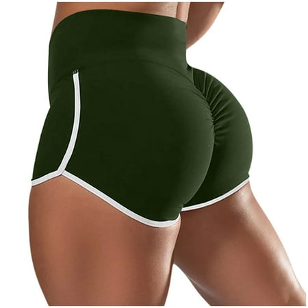 RYRJJ Women Scrunch Booty Shorts High Waist Gym Athletic Workout Butt Lifting Yoga Short Summer Hot Pants Shorts(Army Green XL)