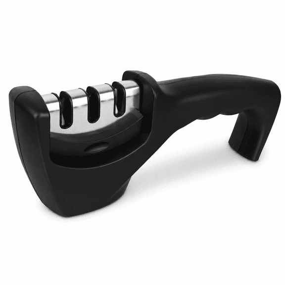 Professional Knife Sharpener, 3 Stage Handheld Sharpening Tool with Diamond, Ceramic & Tungsten Steel, Kitchen Knife Sharpener for Home Use - Black