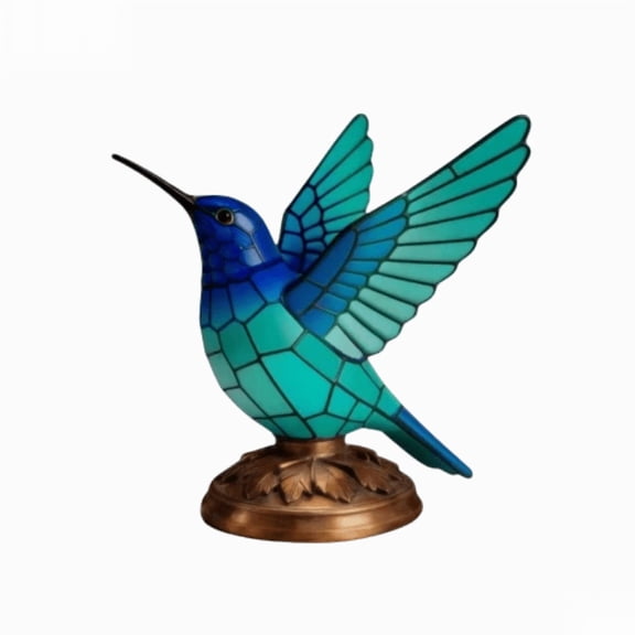 Stained Glass Style Hummingbird Table Lamp,LED Night Light for Home,Bedroom,Living Room,Office & Desk Decor,Aviary Lighting Accent