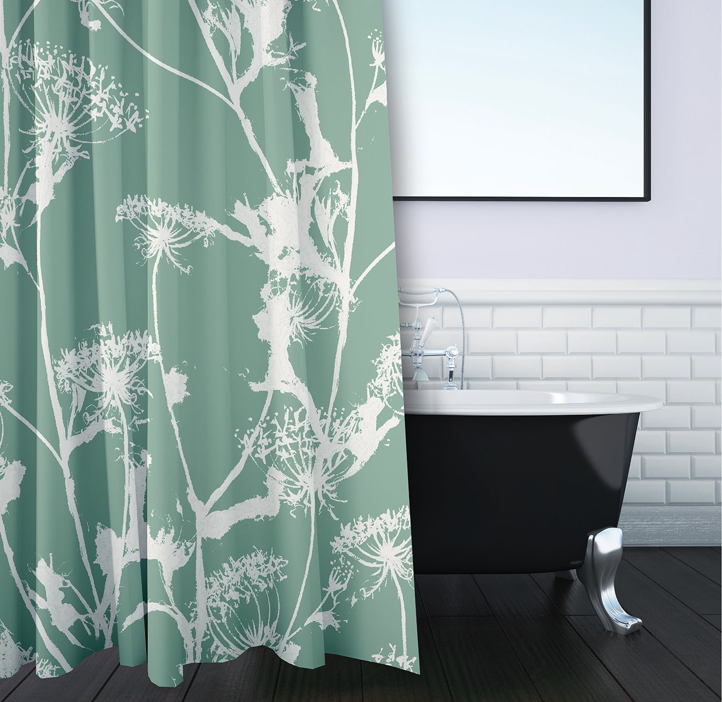 Simply Daisy 70" W x 73" L Windy Blossom Polyester Shower Curtain, Green [1 Ct]
