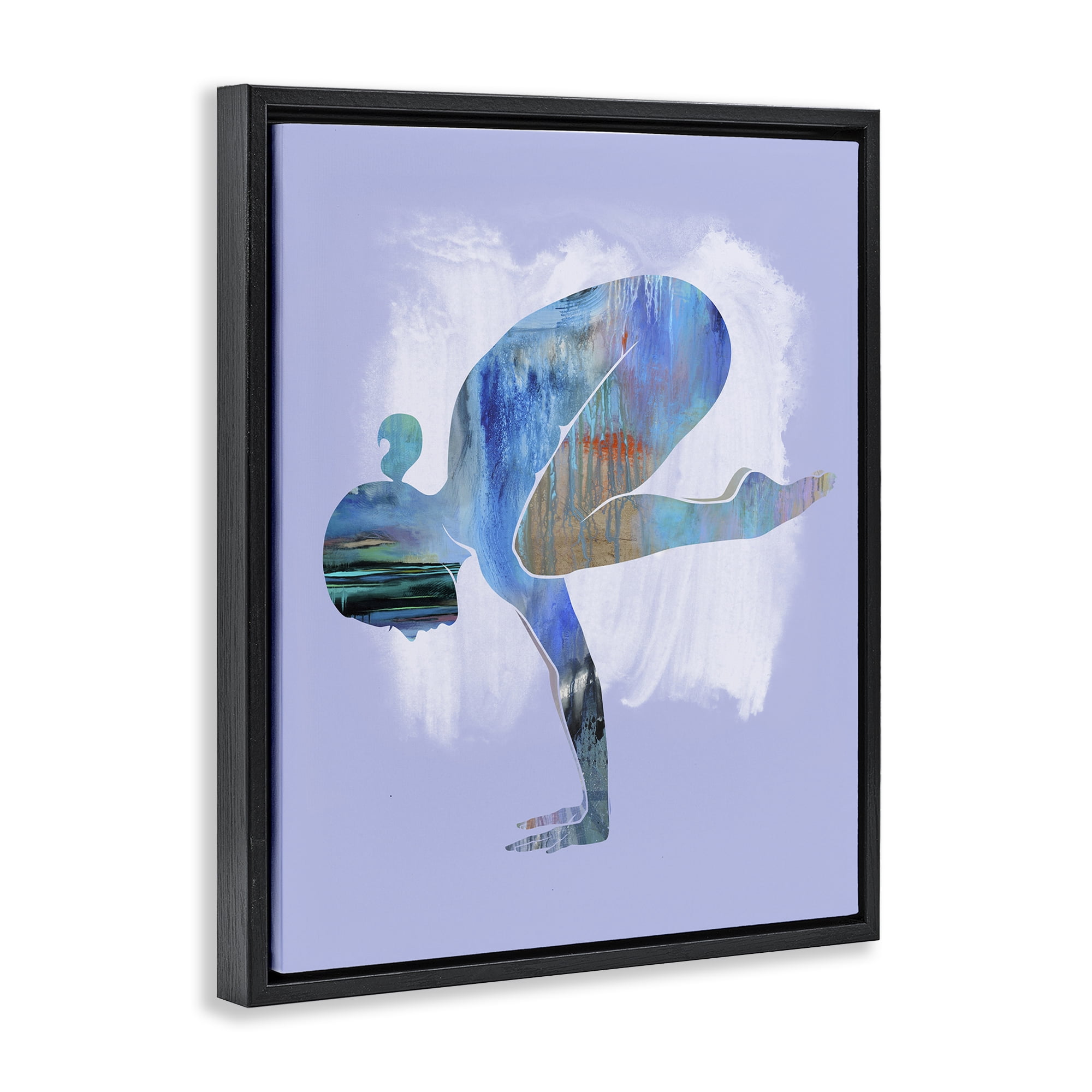 Stupell Industries Mindful Yoga Pose Sports Painting Black Floater Framed Canvas Art Print Wall Art, 25 x 31