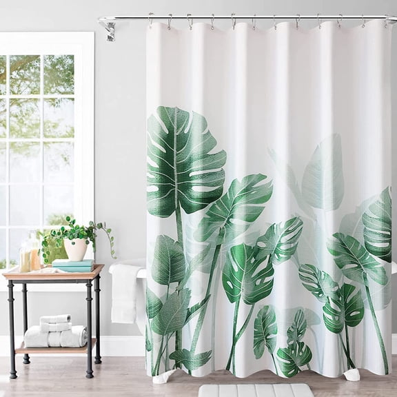Shower Curtain Set Tropical Plant Shower Curtain for Bathroom Green Shower Curtain Odorless Washable Bathroom Curtain for Hotels and Bathtubs, Standard Size 72"x72"