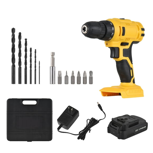 TFixol 20V Cordless Electric Drill with 18+1 Torque Settings, 3/8" Chuck, 13-Piece Accessory Kit, Rechargeable Battery, and Fast Charger - Ideal for DIY, Woodworking, and Auto Repair (Yellow)