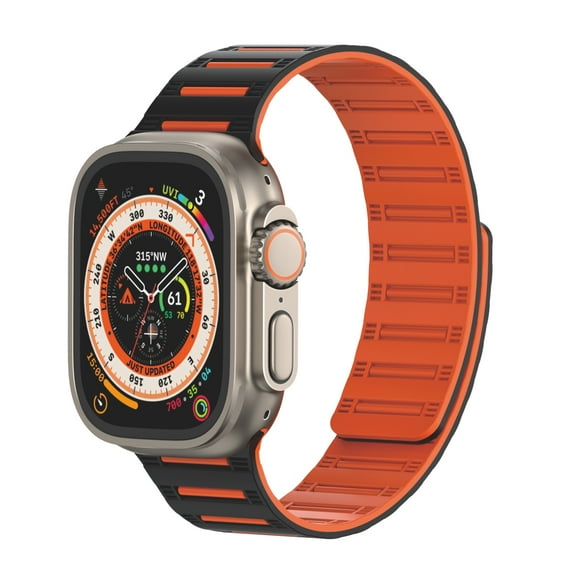 Compatible with Apple Watch Band 42(Series 1/2/3)/44/45/46/49mm, Bicolor Silicone Magnetic Adjustable Strap for iWatch Ultra SE Series 10 9 8 7 SE 6 5 4 3 2 1, Breathable Sport Band, Black Orange
