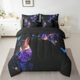 thumbnail image 2 of 7 Pcs Black Cat Bedding Set Twin Blue Rose Floral Bed In A Bag Blue Butterfly Romantic Themed Comforter Set Sheets Dreamy Butterfly Duvet Teen Cool Animal Cat Print Sheet Set, 2 of 5